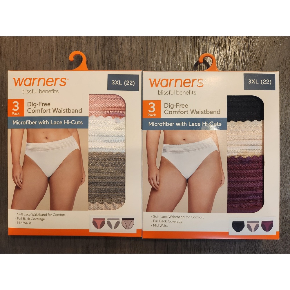 Warners Blissful Benefits 6 Pack Microfiber Lace Hi-Cut Panties 3XL 22 Multi